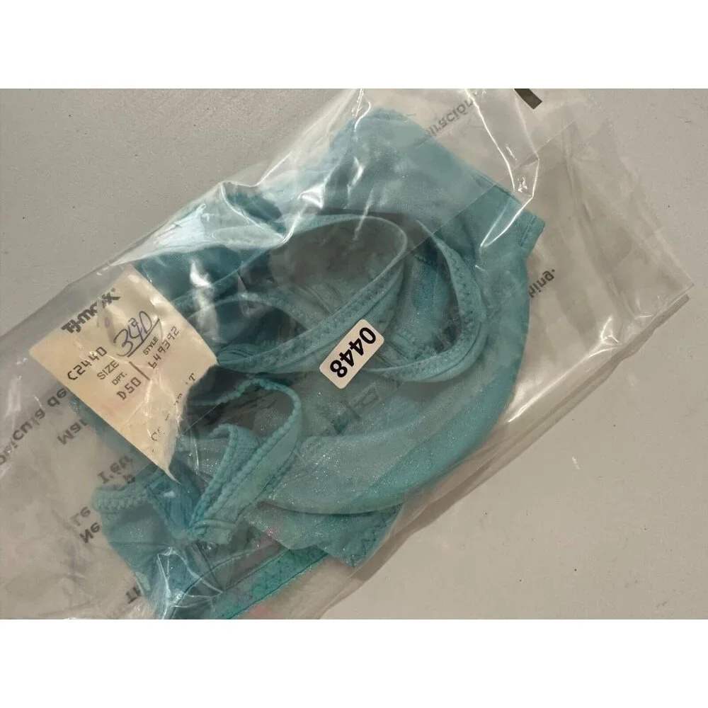 New Vintage Warners 34D Womens Bra Blue Sheer‎ 1516 Adjustable Underwire